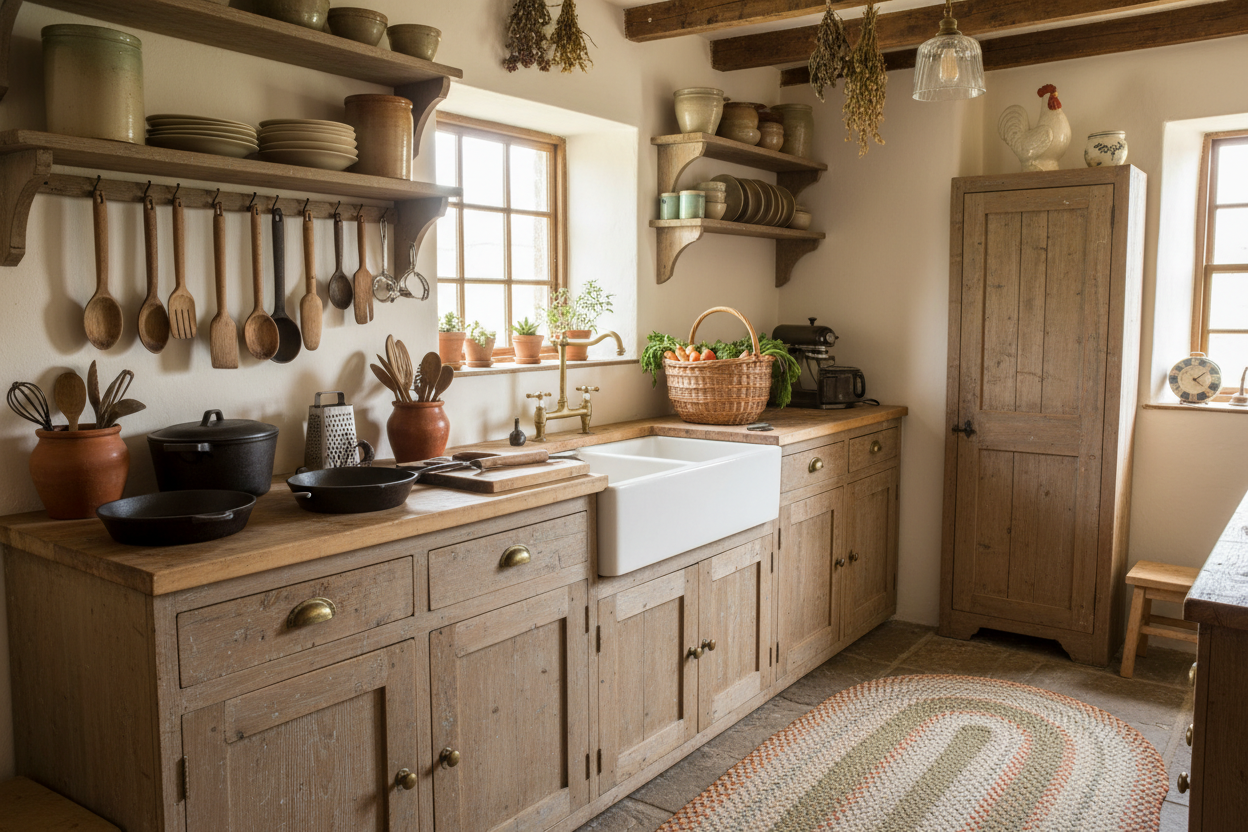 Realistic primitive kitchen banner